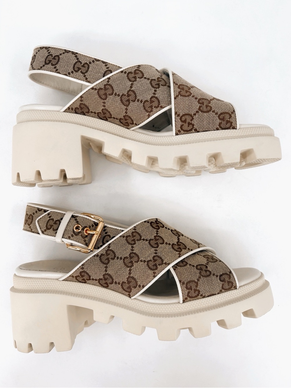 GUCCI GG Supreme Lug Sole Platform Crossover Sandals Cream 38 - Picture 8 of 16